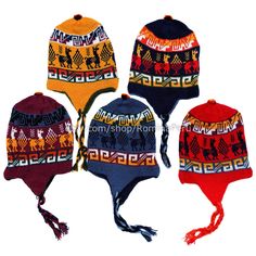 Beautiful winter hats knit one by one in Peru with alpaca wool. It displays a fine design with little llama figures all around. It is a warm and casual accessory, perfect for any outdoor activity during cold winter seasons. It's long braids add the original, fun and youthful touch. Adult One Size Lightweight and soft winter hats will keep your head warm and protected during cold winter. Each item is hand crafted and so there may be minor variations from piece to piece. Alpaca Beanie For Outdoor, Alpaca Hat For Outdoor Winter Use, Outdoor Alpaca Beanie Hat, Winter Outdoor Alpaca Hat, Warm Alpaca Beanie Cap, Hand Knitted Alpaca Hats For Winter, Warm Alpaca Beanie, Hand Knitted Winter Hats With Ear Flaps, Winter Hand Knitted Hats With Ear Flaps