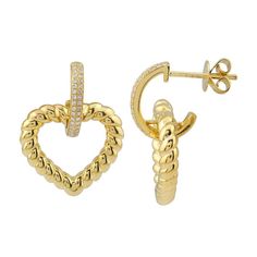 Details: 14k Yellow Gold Diamond Earrings Waved Heart Light Gold Weight Stud: 12mm / Heart: 15.5x17mm