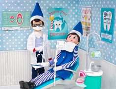 two elfs are sitting in the dentist's office