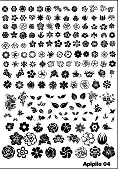 the various flower designs are shown in black and white