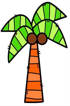 a drawing of a palm tree with green leaves and brown spots on the top of it