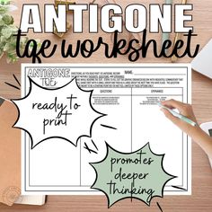 an antigone tag worksheet is shown on a table with papers and pens