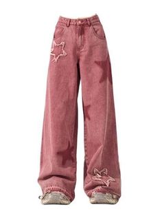 Y2k Profile, Wide Leg Casual Pants, Alt Clothes, Streetwear Mode, Pink Star, Casual Wide Leg Pants, Denim Patterns, Aesthetic Things, Trendy Clothing