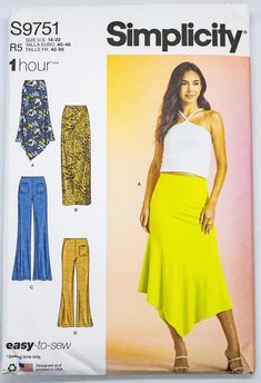 an image of a woman in a skirt and cropped top on the cover of a sewing pattern