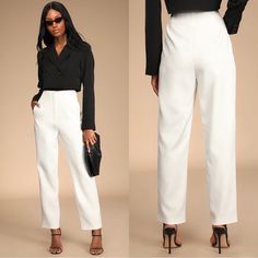 Lulus Build Your Dreams Ivory Straight Leg Trouser Pants New With Tags. These Chic Office Pants Are Composed Of Woven Fabric That Shapes A High-Waisted Fit With A Top Clasp, Hidden Button-Closure, And Zip Fly. Two Functional Welt Pockets Top Relaxed, Straight Pant Legs That End At A Trendy Ankle-Length Hem. Exposed Seam Detailing Gives These Pants A Tailored Finish! Shell: 95% Polyester, 5% Spandex. Lining: 95% Polyester, 5% Spandex. Fully Lined. Smoke Free Home Pet Free Home Ship Same Day Or Ne Lulu Pants, Office Pants, Chic Office, Jumpsuit Trousers, Pocket Top, Straight Leg Trousers, Straight Pants, Trouser Pants, Welt Pockets