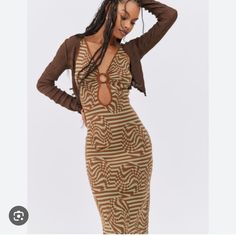 Nwt - Urban Outfitters/Another Girl Celeste Knit O-Ring Midi Dress Size - Medium Retails $129 Fitted Brown Sweater Dress For Spring, Brown Knit Dresses For Spring, O Ring, Urban Outfitters, Girls Dresses, Midi Dress, Size Medium, Womens Dresses, Knitting