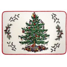 a christmas tree rug with ornaments on it