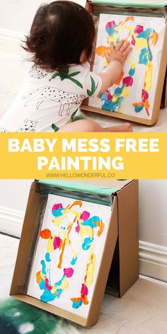 a baby mess free painting box with the title overlay that reads, baby mess free painting