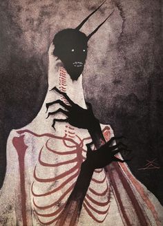 a drawing of a skeleton with hands on it's chest