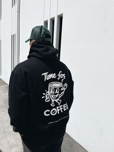 Our Time for Coffee Sweatshirts come in black and cream! #hoodie #sweatshirt #coffeemerch Gym Shirt Design, Gym Merch, Coffee Merch, Lion Lamb, Coffee Shop Logo Design, Time For Coffee, Cream Hoodie, Coffee Shop Logo, Coffee Tees