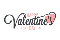 happy valentine's day lettering with hearts and arrows