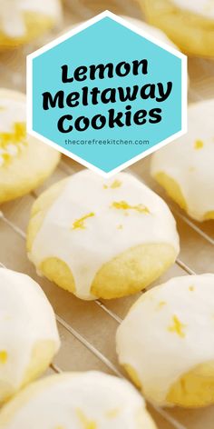 lemon meltaway cookies with white icing on a cooling rack