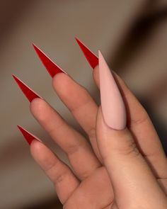 Acrylic Nails Red Underneath, Short Stiletto Nails Fall, January Stiletto Nails, Pink Red Bottom Nails, Classic Long Nails, Louboutin Nails Stilleto, Underside Nail Art, Stilletos Nails Long, Nail Ideas Stilletos