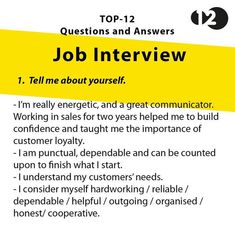 a yellow and black poster with the words job interview written in bold font on it