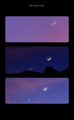 three different shots of the moon and stars