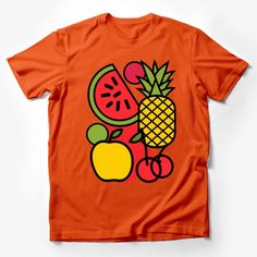 Colorful Fruit Graphic T-Shirt, Summer Pineapple Watermelon Apple Tee, Unisex Fashion Top Male T-Shirt Custom graphic T-Shirt.Customize your color Playful Orange Summer T-shirt, Colorful Playful Short Sleeve T-shirt, Orange Graphic Design Top For Summer, Orange Graphic Design Tops For Summer, Playful Red Summer T-shirt, Playful Orange Graphic Print Tops, Playful Graphic Design Tops For Summer, Playful Summer T-shirt With Graphic Design, Colorful Fun Summer T-shirt