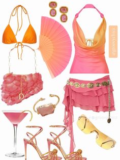 Tropicore Outfits, Ibiza Fits, Pink And Orange Outfit, Magical Outfits, Mode Gyaru, Holiday Fits, Tropical Outfit