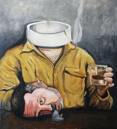 Bar Art Painting, Drinking Painting, Dada Surrealism, Poster Design Competition, Man Drinking, Human Painting, Figurative Expressionism, Art Surrealism, The Hanged Man