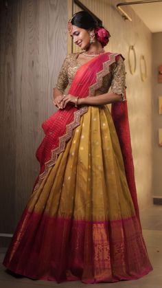 Yellow Half Saree, Kerala Half Saree, Studio 149, Pink Half Sarees, Silk Half Saree, Sari Lehenga, Saree Hairstyles