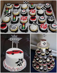 a collage of cakes and cupcakes with numbers on them