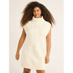 Imagine the possibilities with this Sleeveless Sweater Dress from Free Assembly. A modern mix of textured cables and classic sweater style, this wow-worthy mini dress dazzles by day layered with a long-sleeve top or slipped on over jeans or takes on the night with a pair of heels or over-the-knee boots. So soft and versatile, youre sure to want one in every color. Only at Walmart. Size: 2X.  Color: White.  Gender: female.  Age Group: adult. Plus Size Summer Dresses, Mini Sweater, Sleeveless Sweater Dress, Loose Maxi Dress, Dress Flowy, Classic Sweater, Sweater Style, Crewneck Dress, Mini Sweater Dress