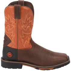 PRICES MAY VARY. Full-Grain Leather 11 Shaft Square Soft Toe Fabric Lining J-Flex Cushion Insole The Joist Waterproof 11" tall men's Hybred work boot makes work feel easy. The rustic leather exterior is waterproof and accented by a simple retro-inspired stitch pattern along the upper with a saddle perforated square toe foot. This boot features layers of comfort with a J-Flex Flexible Comfort System insole, the Justin Stabilization Technology, Ortholite Comfort Foam insole, and a Dri-Lex cover. I Yellow Stitch, Western Brown, Composite Toe Work Boots, Western Work, Rustic Orange, Work Boots Men, Work Boot, Pull On Boots, Rustic Brown