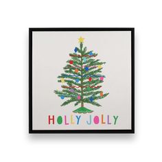 ring festive cheer to your home with this Holly Jolly Christmas Tree art print. Featuring a charming tree adorned with bright ornaments and garlands, topped with a star, this artwork captures the joy of the holiday season. The cheerful "Holly Jolly" text beneath the tree adds a welcoming touch, perfect for spreading holiday spirit throughout your space. Whether displayed in the living room, entryway, or dining area, this print adds a colorful and joyful element to your seasonal decor. The Holid… Bright Ornaments, Christmas Tree Print, Christmas Tree Art, Holly Jolly Christmas, Living Room Entryway, Jolly Christmas, Chrome Frame, Holly Jolly, Tree Print