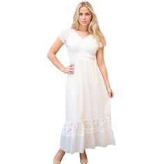 Step into a world of timeless elegance with the Anna-Kaci Women's Boho Inspired Lace Cap Sleeve Maxi Dress. This enchanting off-white dress is perfect for those who appreciate a touch of vintage charm blended with modern comfort.

- **Size:** Medium
- **Color:** Off-White
- **Material:** Lightweight woven fabric
- **Gender:** Female
- **Age Group:** Adult
- **Features:** Lace cap sleeves, lace trim, ruffle flared hem, smocked waist, floral lace accents

Crafted to provide a flattering silhouette Long Sun Dress, Boho Lace Maxi Dress, Ethereal Style, Chiffon Wrap, Off White Dresses, Lace Caps, Flowy Maxi Dress, Mini Skater Dress, Boho Lace