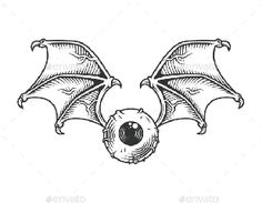 a bat with wings drawn in black ink on a white background stock photo, images and illustrations