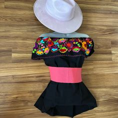 One Of A Kind Hand Embroidered Off The Shoulder Bohemian Top One Size Follow Me On Ig @Vanesaboutiqueny Belt And Hat Sells Separately Fitted Black Embroidered Top For Summer, Fitted Black Embroidered Top For Festival, Casual Embroidered Blouse For Party, Fitted Embroidered Top With Floral Design For Fiesta, Fitted Floral Embroidered Top For Fiesta, Fitted Festival Blouse With Geometric Embroidery, Fitted Blouse With Geometric Embroidery For Festival, Fitted Embroidered Blouse For Fiesta, Mexican Top