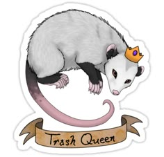 a sticker with an image of a rat wearing a crown on it's head