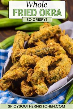 fried okra in a bowl with green beans and celery on the side