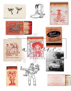 an assortment of matches from the 1950's and 1960s's are featured in this image