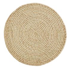 a round wicker placemat on a white background