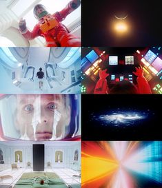 the collage shows four different scenes from outer space, including an astronaut's face and other objects