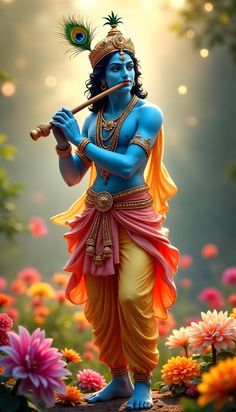 a painting of a hindu god playing the flute