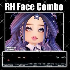 an anime character with purple hair and blue eyes is featured in the video game rh face combo