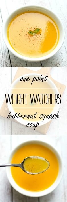 two bowls of soup with the words, one point weight watchers butternut squash soup