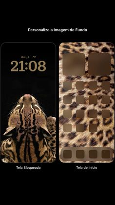 an animal print phone case is shown with the numbers and date on it's screen