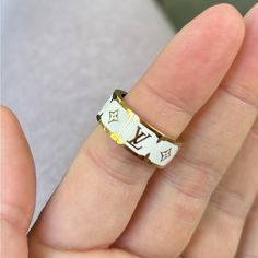 Louis Vuitton Nanogram Enamel Ring White Size Medium Mint Condition Luxury Enamel Ring, Designer White Jewelry For Everyday Luxury, Designer White Jewelry For Everyday Wear, Designer White Rings For Gifts, Louis Vuitton Jewelry, Enamel Ring, Ring Color, White Ring, Womens Jewelry Rings