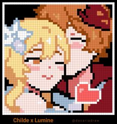 the cross stitch pattern shows two people kissing each other