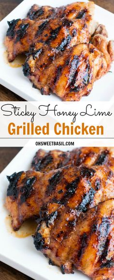 grilled chicken on a white plate with the words stay honey lime grilled chicken