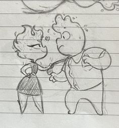 a drawing of two people kissing in front of a thought bubble with clouds above them