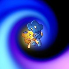 an animated image of a person holding a stuffed animal in front of a blue and purple background