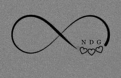 an infinite love symbol with hearts in the middle and n d g written on it