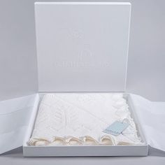 Beautifully Gift Boxed Pure Wool Christening Shawl Fern Pattern, Elegant Baby, Baby Christening, Christening Gifts, White Gift Boxes, Scalloped Edges