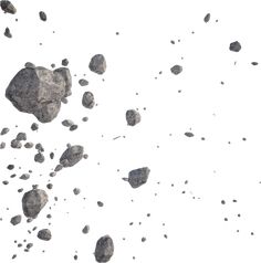 some rocks are falling into the air on a white background