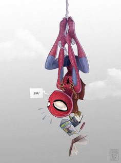 spider - man hanging upside down from the ceiling with money coming out of his mouth