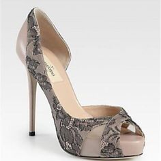 Utterly Feminine Peep Toe Pump Of Italian Leather, Topped With Sexy Mesh Cutouts And A Crystal-Beaded Lace Overlay. Leather Lining And Insole. Heel Measures 4.75". Hidden Platform: 0.75". Made In Italy. Color: Blush/Black. Size: 38.5 Eu (Insole Measures 9 7/8") Brand New In The Original Box. No Dust Bag. Valentino Heels, Platform Pumps Heels, High Heel Dress Shoes, Fashion Shoes Heels, Studded Heels, Leather Heels Sandals, Cute Heels, Color Blush, Kitten Heel Pumps