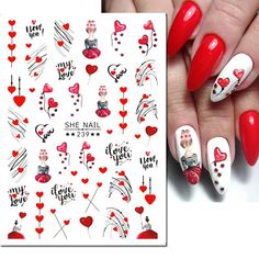 3d Nail Art Decals Geometric Lines Valentine Day Red Hearts Love Letters Adhesive Sliders Nail Stickers Decoration For Manicure Holiday Nail Art, Nail Art Supplies, Heart Nails